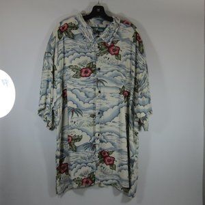 Big Dog Men 3XL Hawaiian Shirt Button Front Aloha Hibiscus Vintage 90s All Over